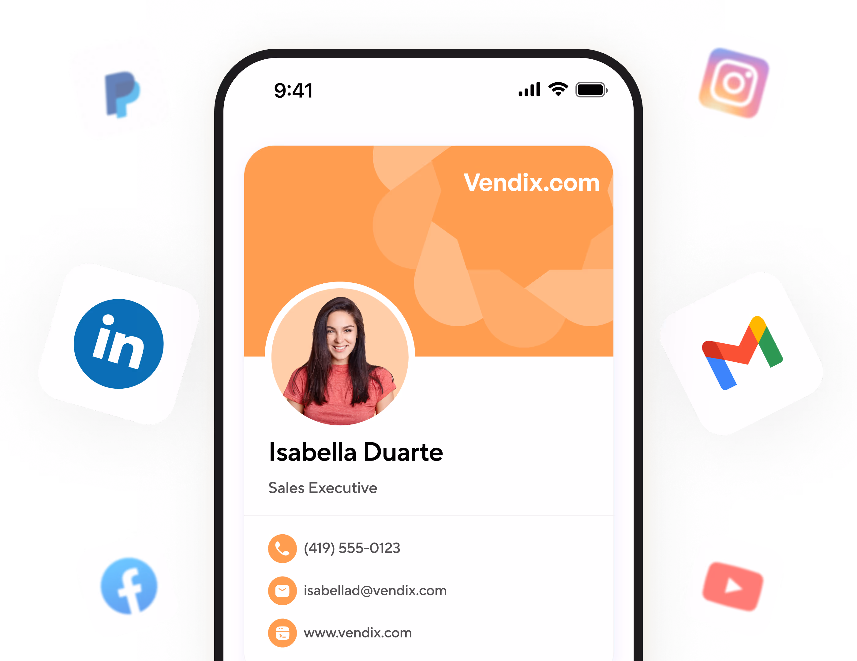 Example Blinq digital business card with supported icons next to it