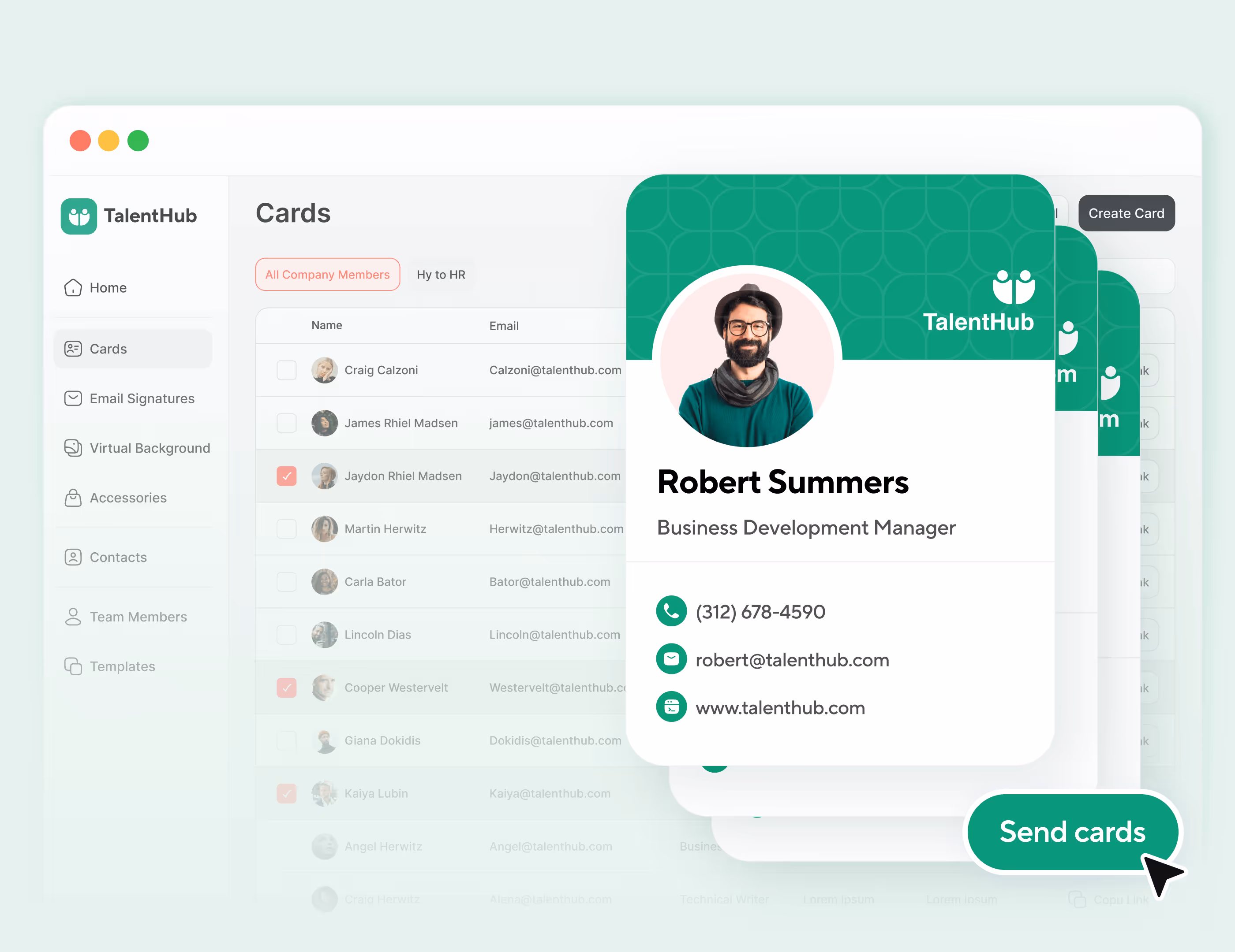 Example Blinq digital business card on top of the Blinq dashboard