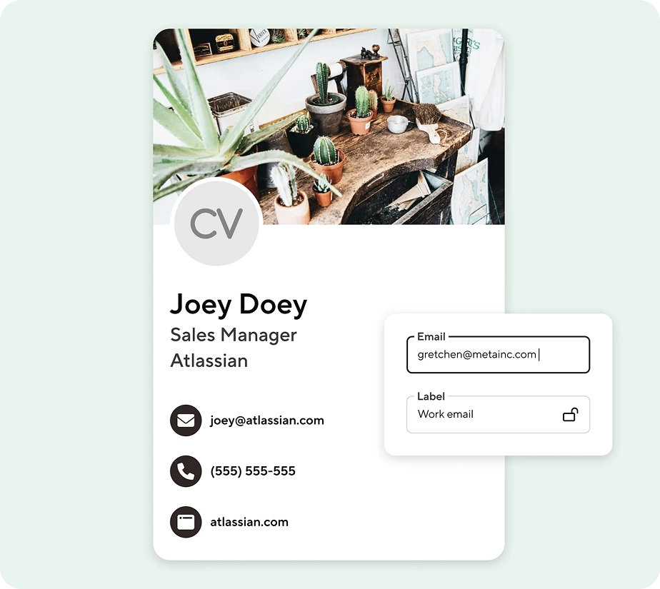 a Blinq card with the email being updated