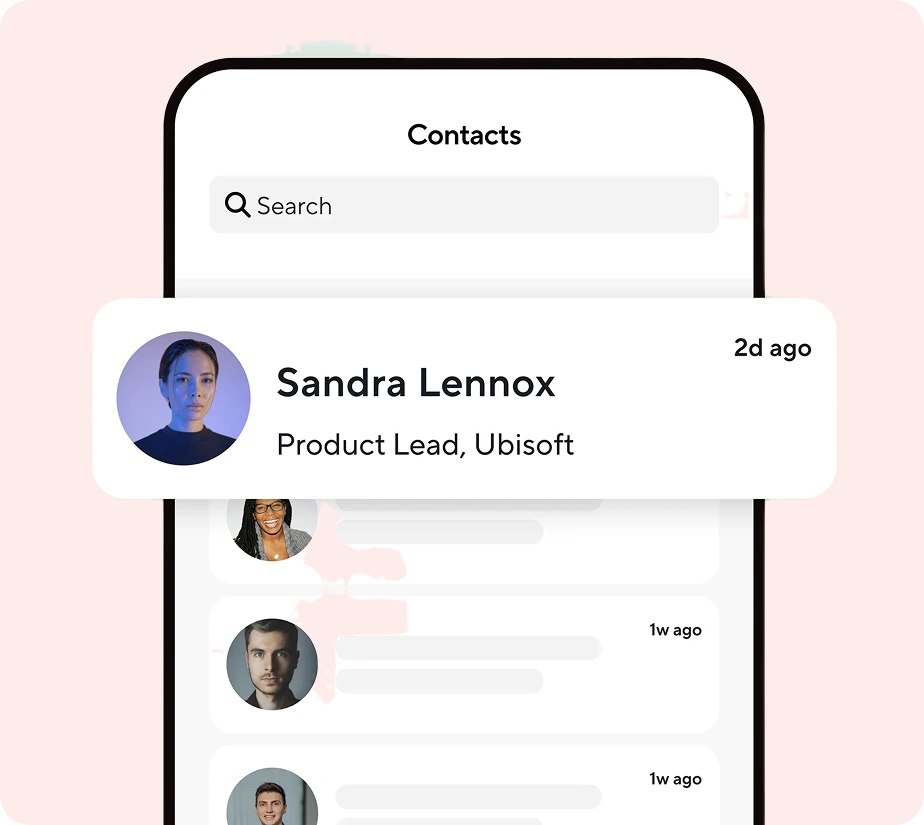 a Blinq contact page with one contact highlighted